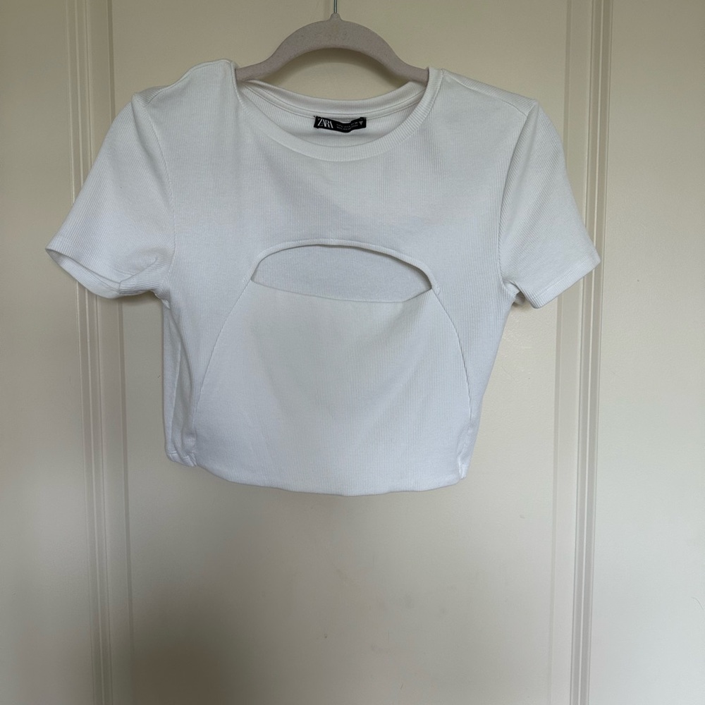 Zara White Cut-Out Detail Crop Top